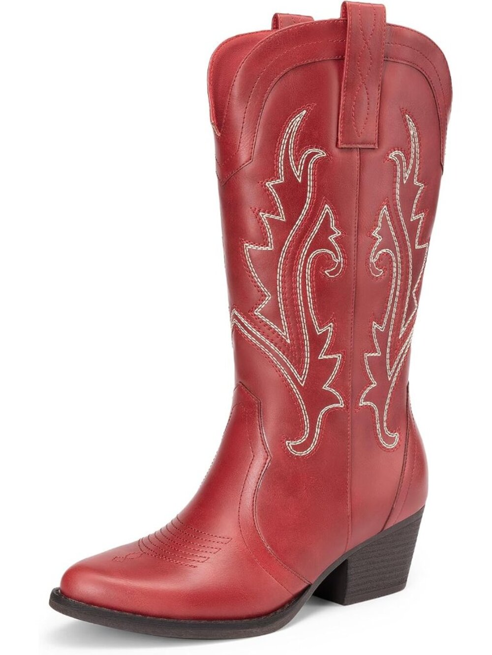 Women's Red Cowboy Cowgirl Mid-Calf Boots Classic Western Riding Boots